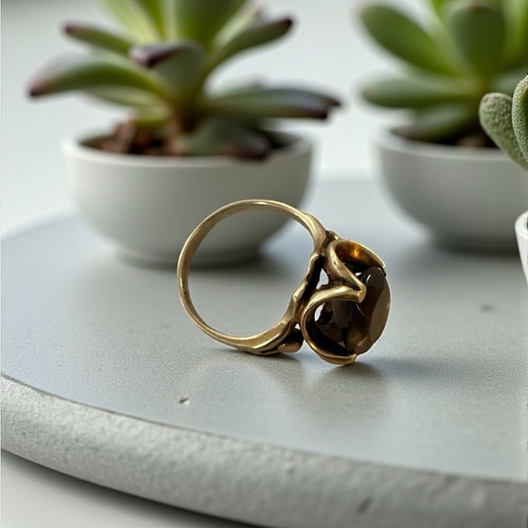 10k solid yellow gold Smokey Quartz ring
